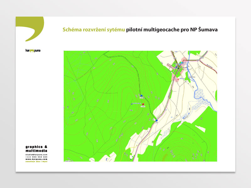 Prezentační slide pilotní geocache NP Šumava 3 – pozice na mapě