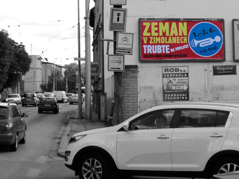 Zeman v Zimolánech: billboard v Nádražní ulici, Č. Budějovice (1)